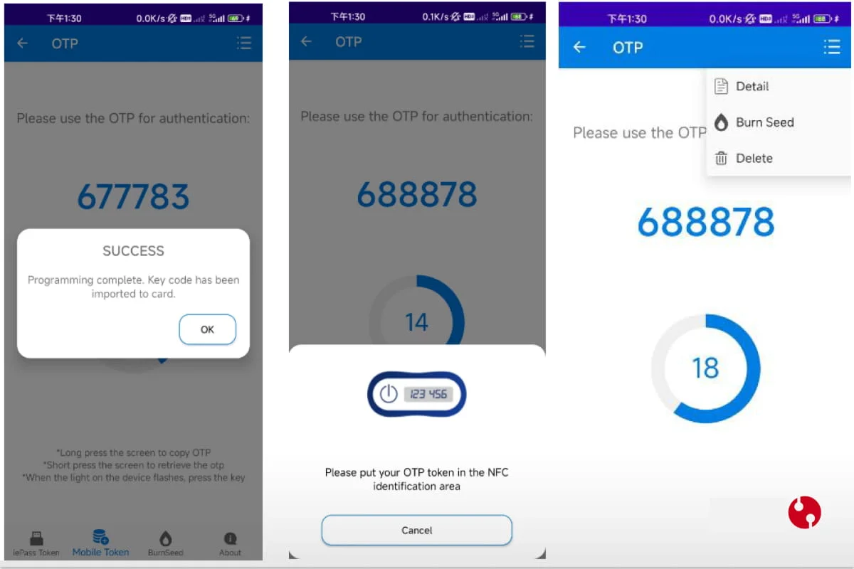 رمزیاب otp c200 NFC و سوزاندن burn seed