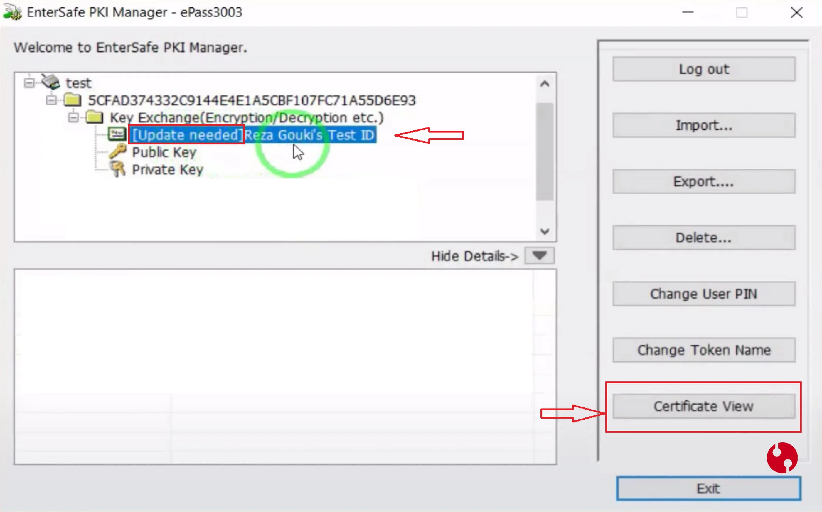 مشاهده گواهی داخل توکن certificate view