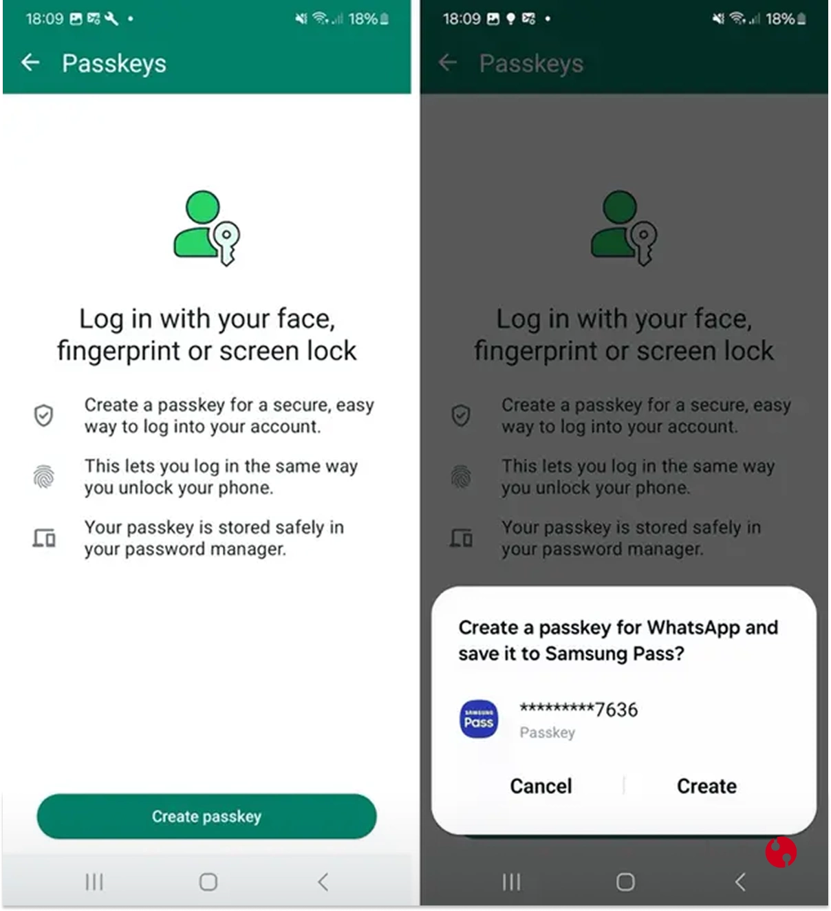 ایجاد passkey برای واتساپ وب در موبایل اندروید