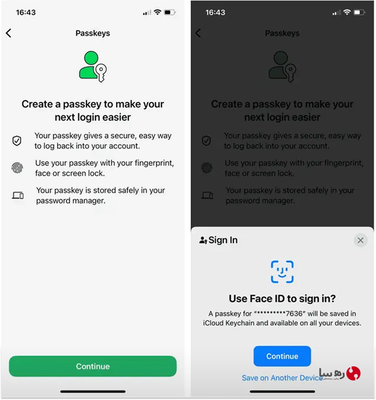 ایجاد passkey برای واتساپ وب در موبایل iOS