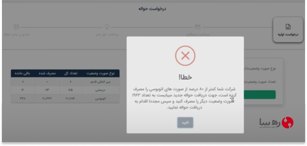 خطای 80 به 20 در سامانه صدور حواله الکترونیکی سازمان راهداری