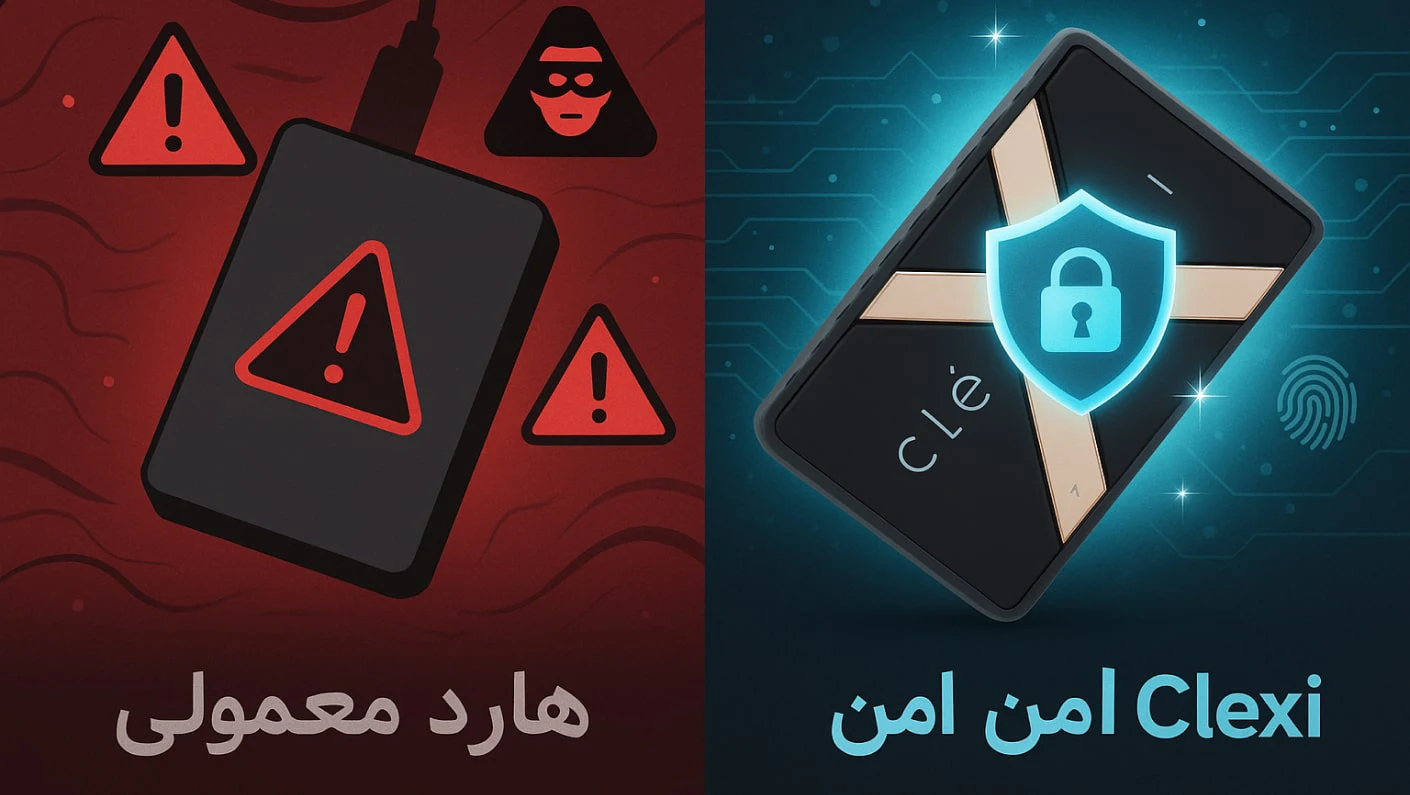 مقایسه هارد اکسترنال SSD امن Clexi با هارد معمولی غیر امن که نشان میدهد هارد اکسترنال Clexi ارزش خرید دارد