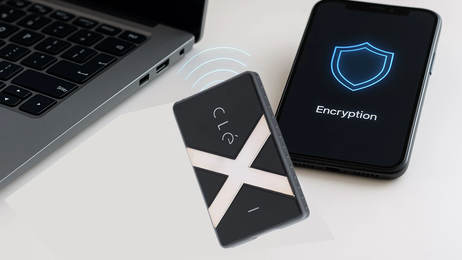امنیت رمزنگاری هارد اکسترنال Clexi در کنار لپتاپ و موبایل