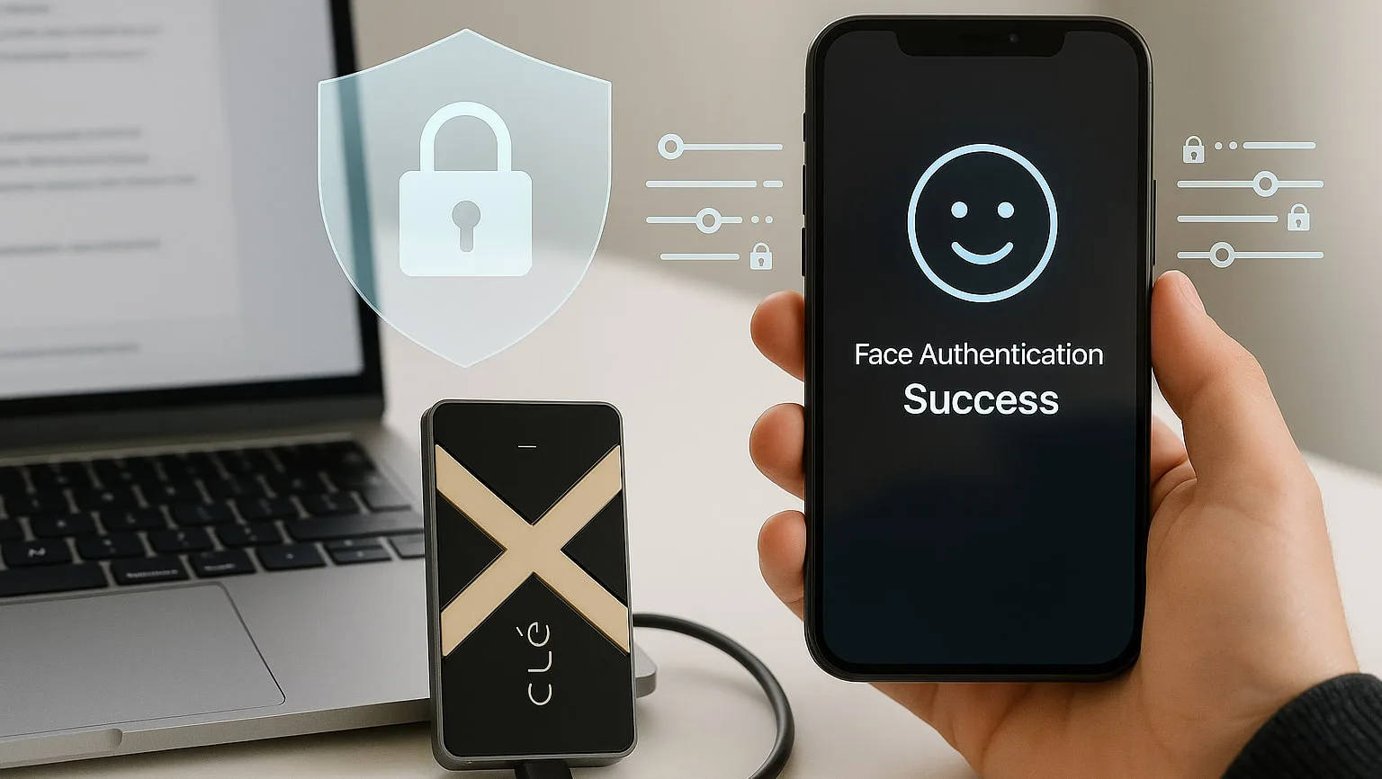 قفل بیومتریک SSD Clexi روی میز کار حرفهای با احراز هویت اثرانگشت