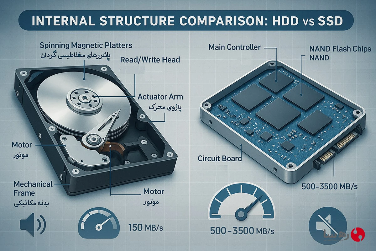 حافظه SSD برای افزایش سرعت کامپیوتر - مقایسه ساختار داخلی