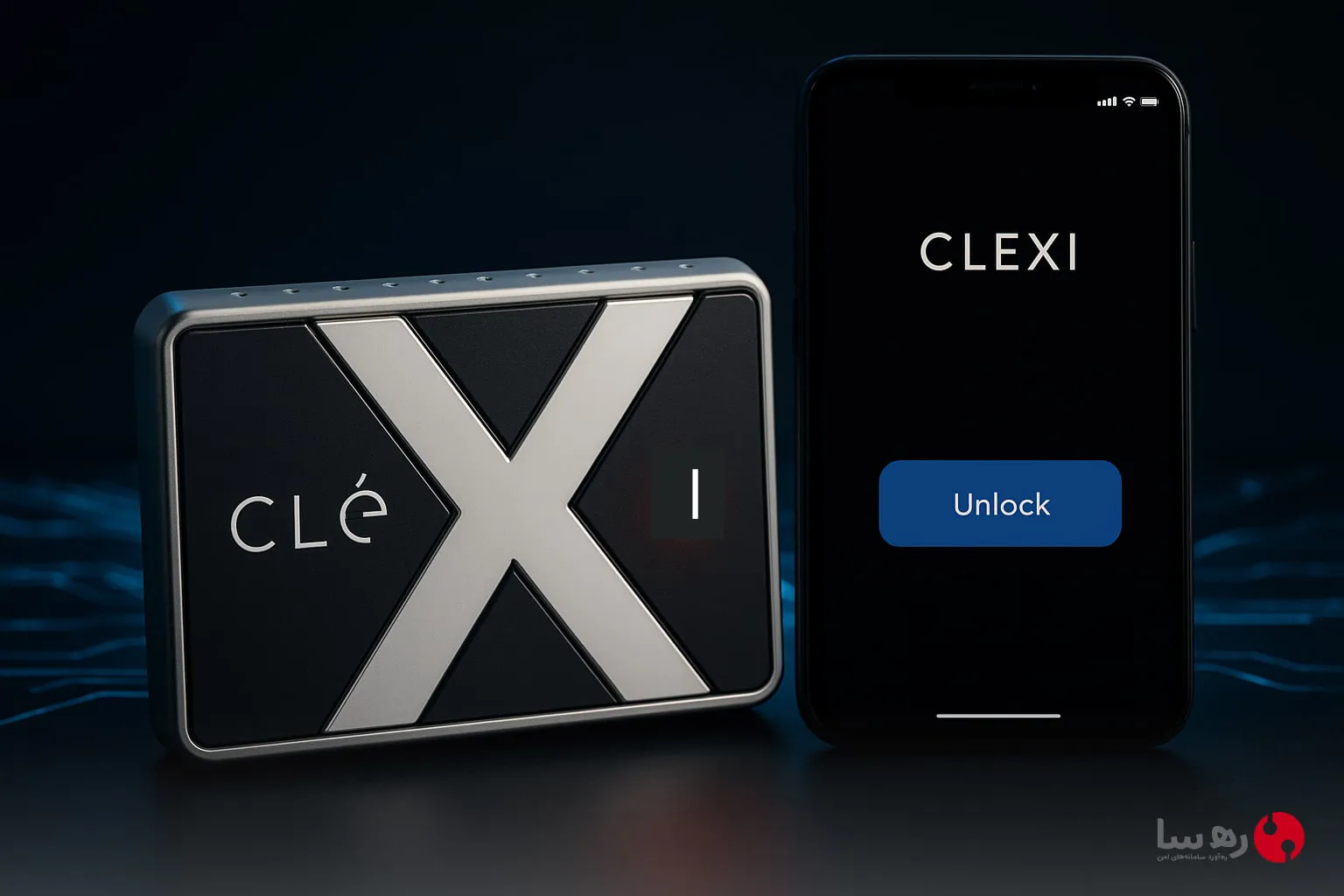 هارد اکسترنال Clexi با قفل فیزیکی بیومتریک SSD در کنار موبایل و قابلیت قفل کردن هارد