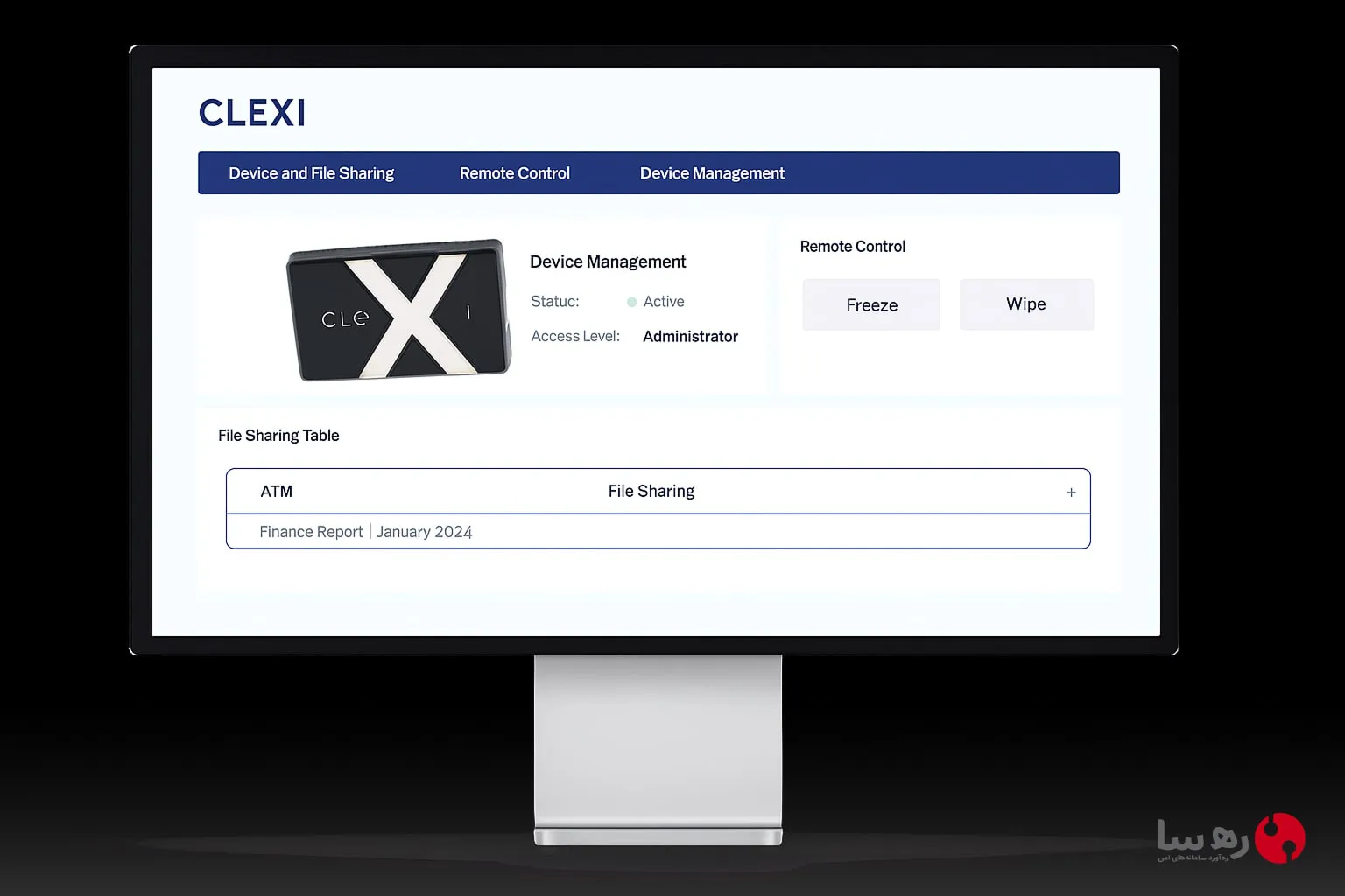 نمایش اپلیکیشن موبایل Clexi با گزینه‌های امنیتی و اشتراک‌گذاری