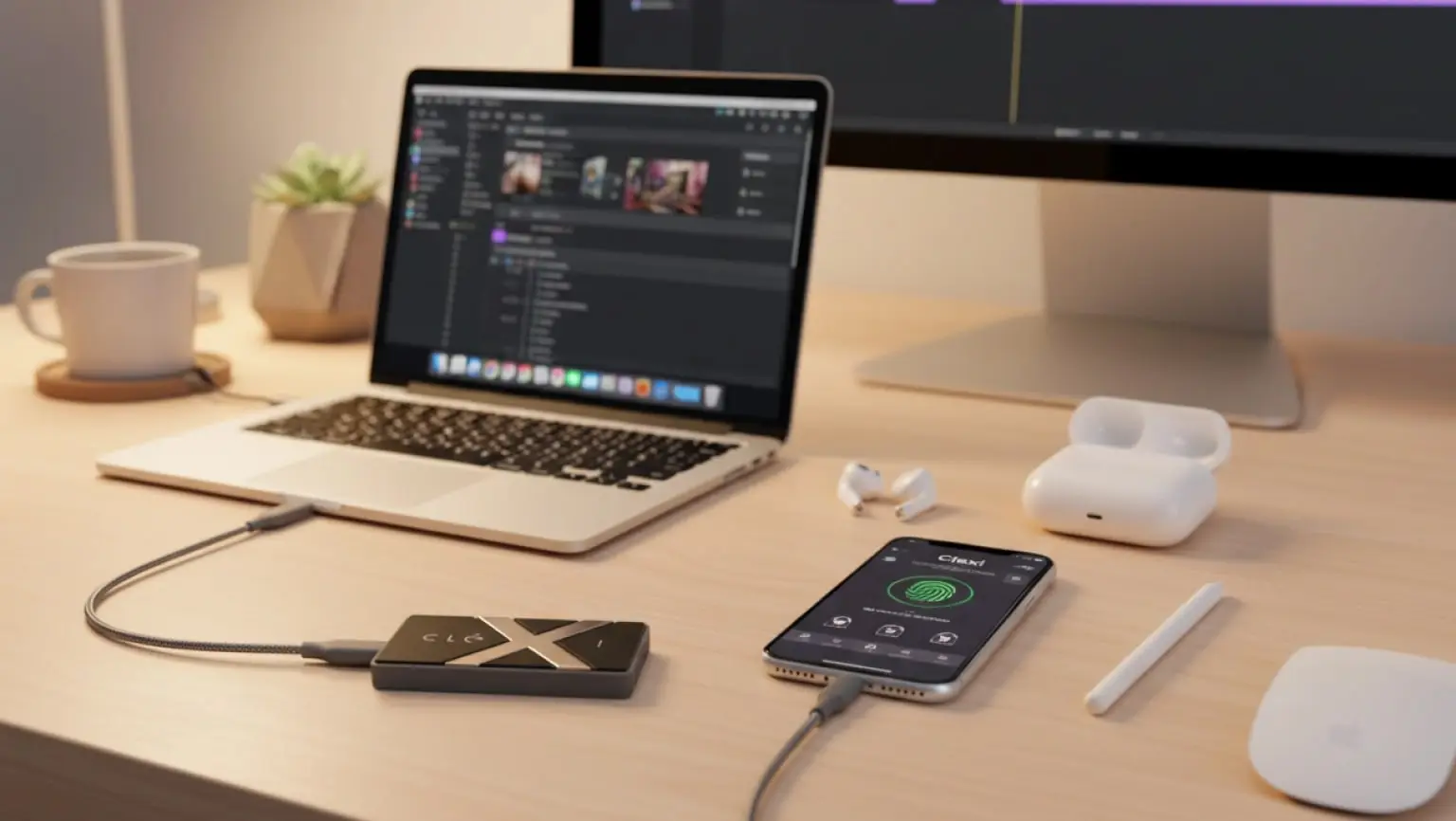 بهترین هارد اکسترنال برای مک بوک - Clexi SSD متصل به مک بوک پرو
