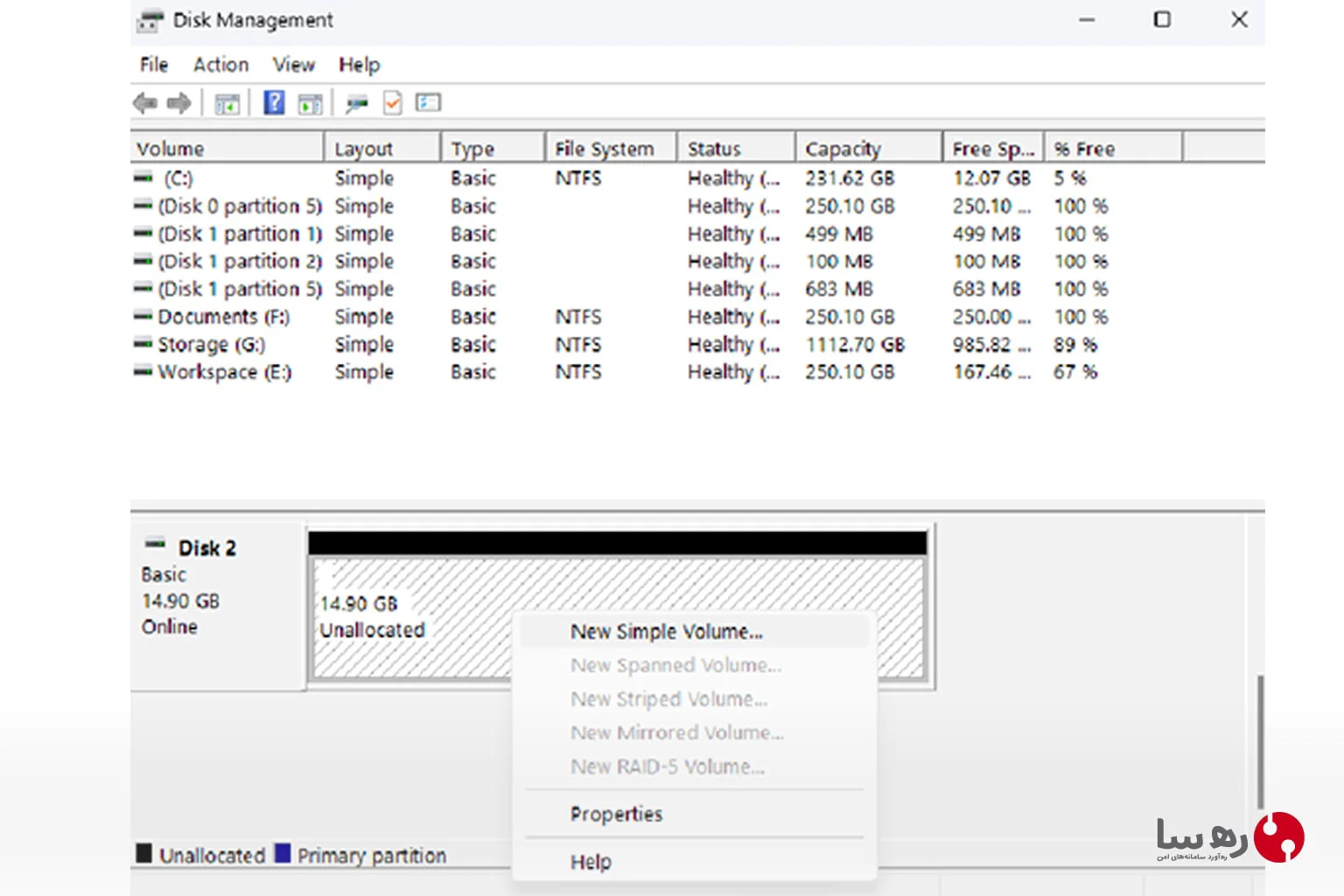 گزینه New Simple Volume را بزنید