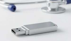 توکن سختافزاری USB در کنار گوشی پزشکی نماد امنیت دیجیتال در سلامت