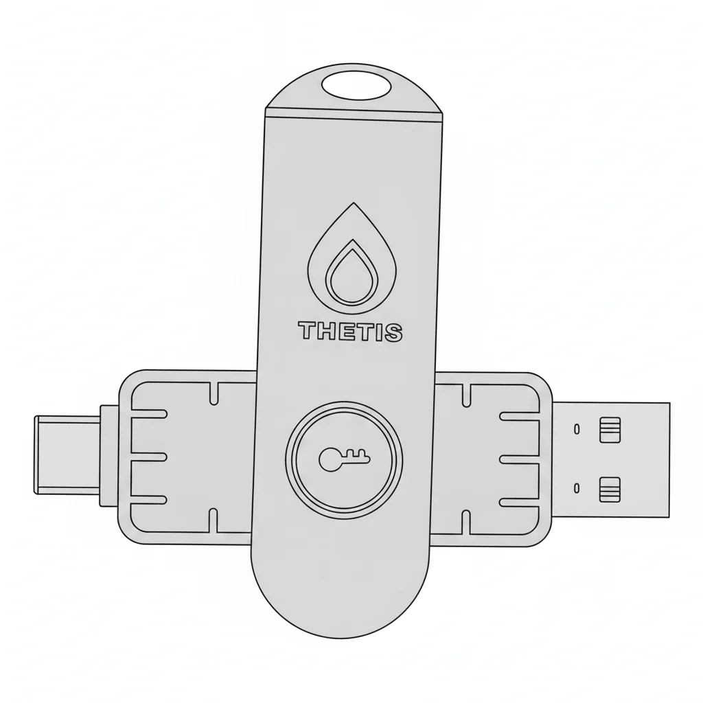 کلید امنیتی Thetis PRO FIDO2 NFC با طراحی آلومینیومی و رابط USB دوگانه سیاه و سفید
