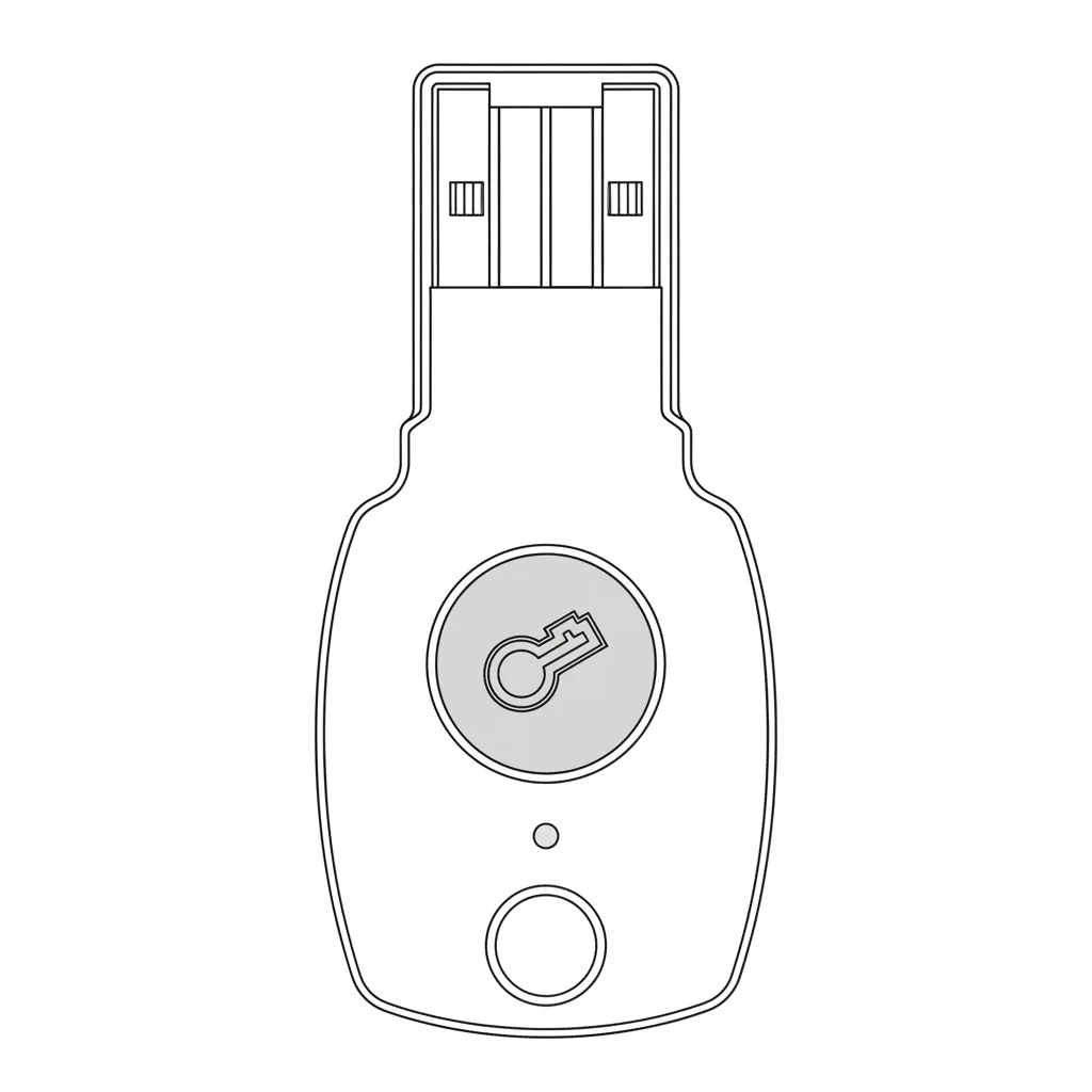 کلید امنیتی فیتیان K9 Plus از نمای روبه‌رو با رابط USB-A و قابلیت FIDO2 سیاه و سفید